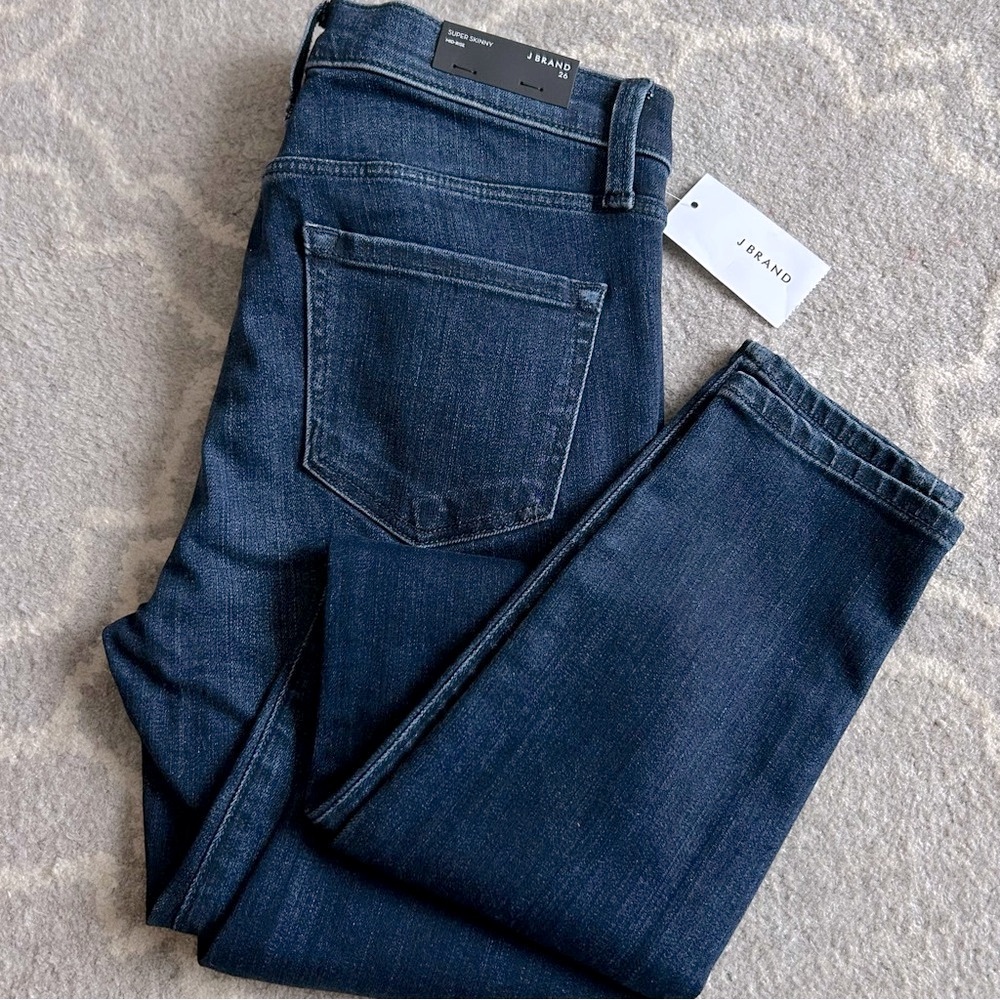 Nwt J Brand Super Skinny Mid-Rise Dark Wash Stretch Denim